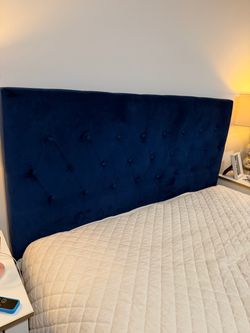 Queen Bed Frame - Deep Navy Blue Velvet Tufted