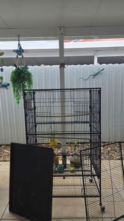 Large Black Wire Bird Cage on Wheels
