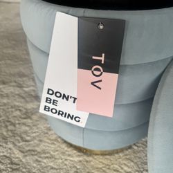 2 NEW Baby Blue Velvet & Gold “Don’t Be Boring” Storage Ottomans Or Foot Stools 