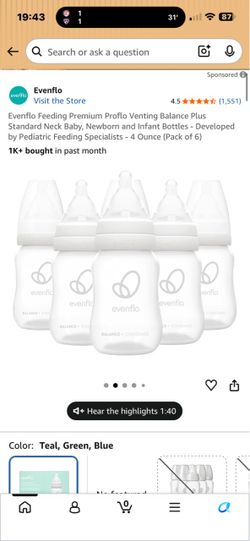 Evenflo Balance+ Standard Neck Baby Bottles 6-Pack