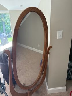 Oval Wood Frame Cheval Floor Mirror