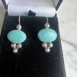 925 Vintage Sterling Silver Drop Turquoise Earrings 