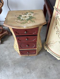 Hand-Painted Floral 4-Drawer Accent Cabinet