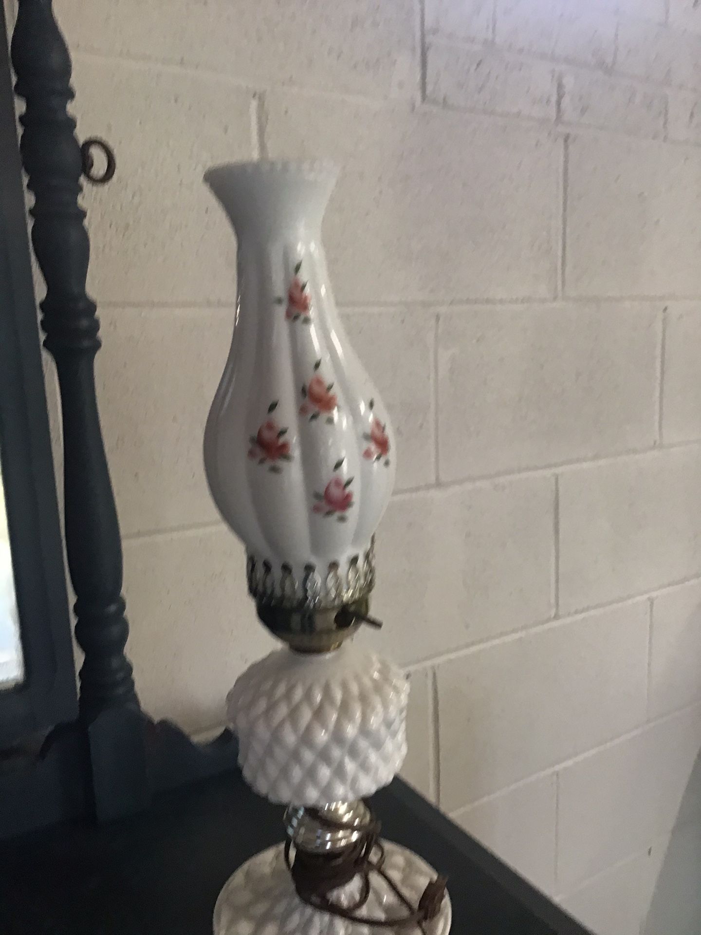 Milk Glass Lamp w Hand painted Milk Glass Shade $28.00 New Lower Price $20.00 Thanks