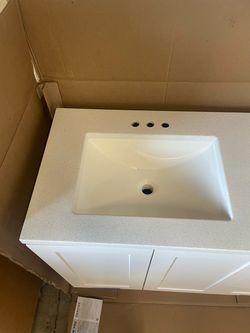 Bannister 43 in. Single Sink White Freestanding Bath Vanity with Granite-Look Colorpoint White Cultured Marble Top