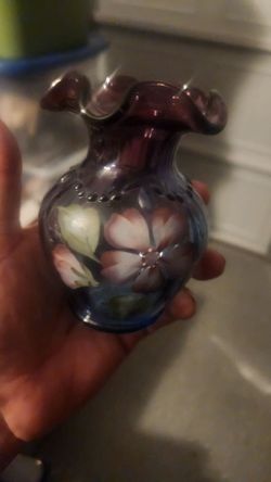 Fenton Hand-Painted Art Glass Ruffled Vase