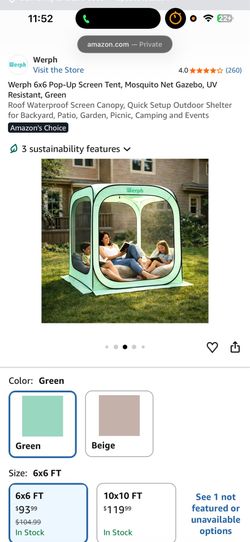 Werph 6x6 Pop-Up Screen Tent