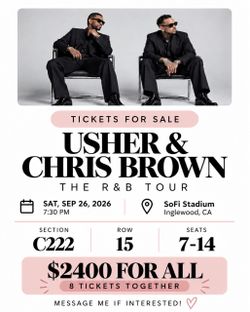 8 GREAT seats in a row! Usher/Chris Brown - SoFi Stadium