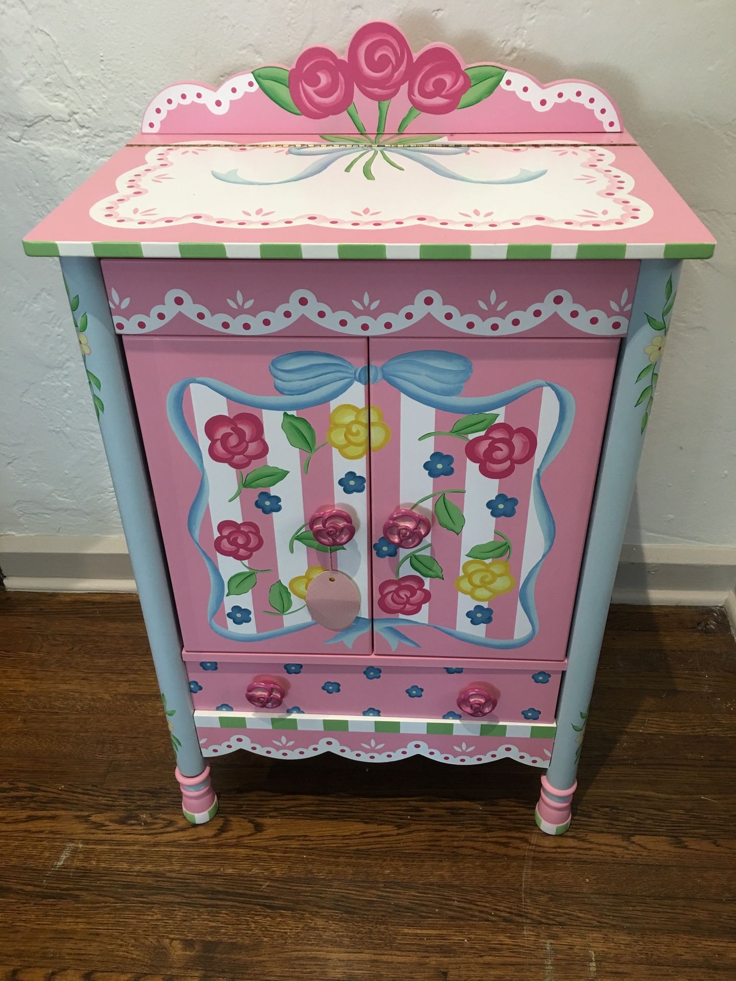 Children’s Pink Wood Jewelry Armoire Storage Cabinet