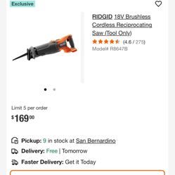Ridgid Brushless Sawzall TOOL ONLY 