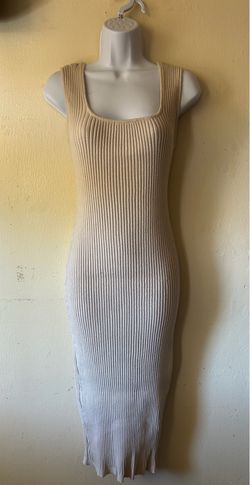 Beige sleeveless ribbed knit midi dress (women's size L)
