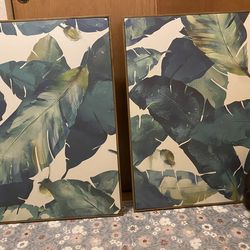 Set of 2 Leaf Paintings Wall Art