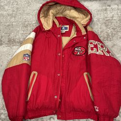 Vintage 49ers  Big Logo Starter Parka w removable hood Mens Size L