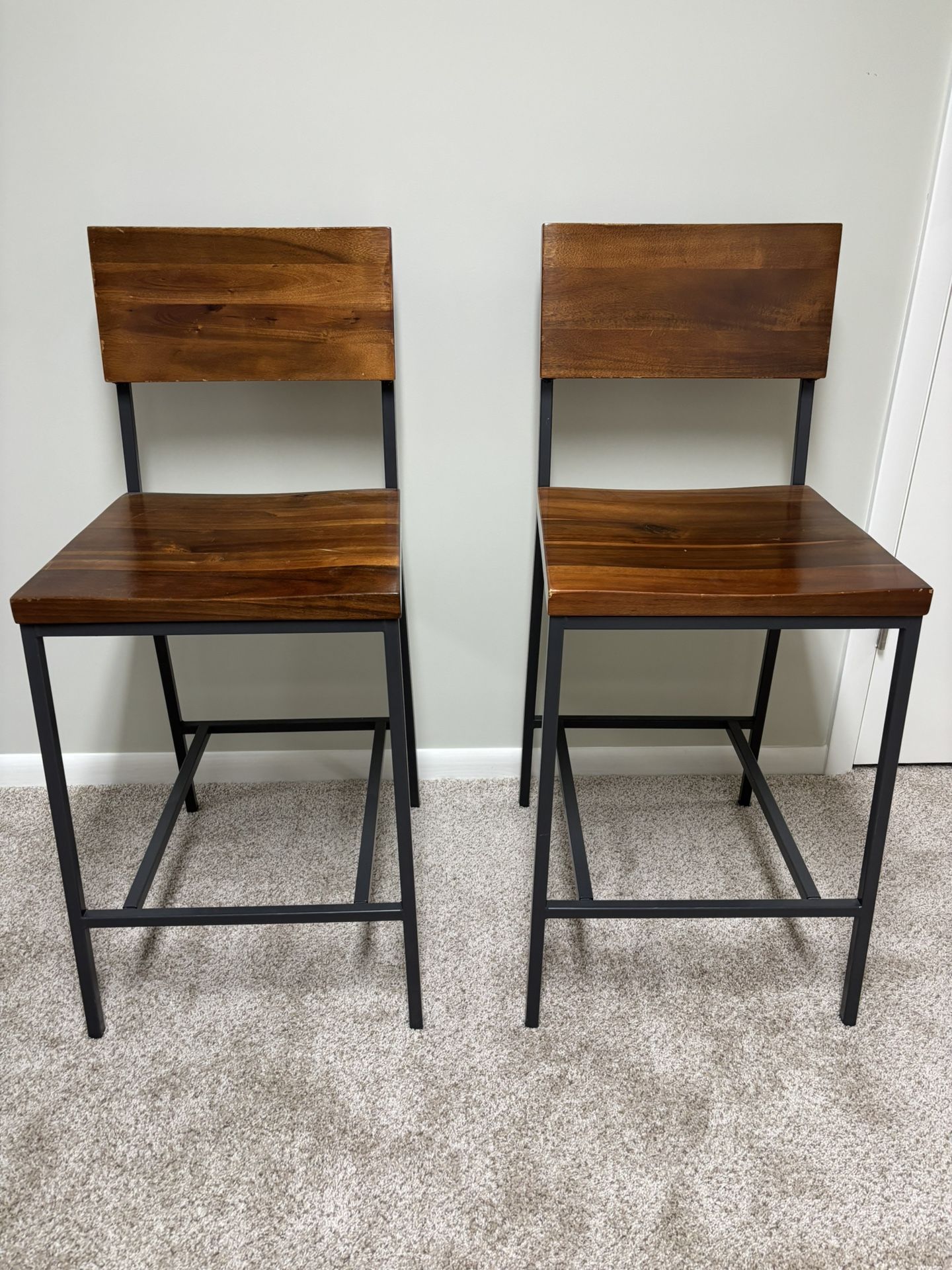Pair West Elm rustic Counter Stools 