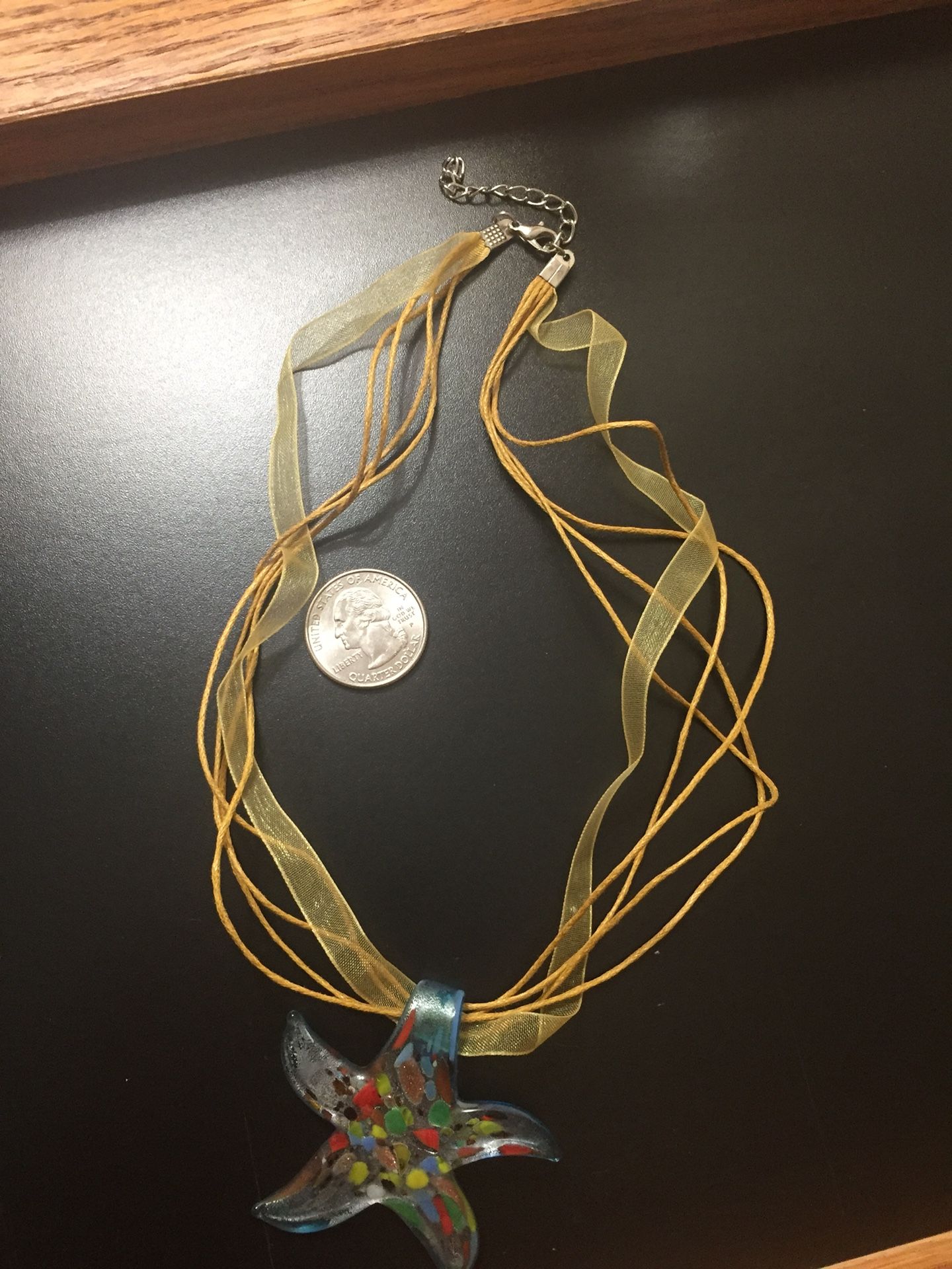 20” Ribbon Necklace With Glass Pendant