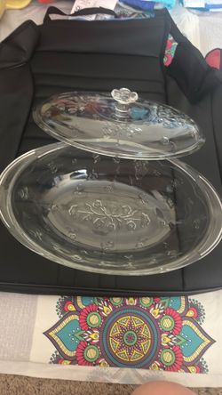 Large Glass Covered Serving Dish / Bowl