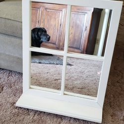 Window Pane Mirror With Shelf