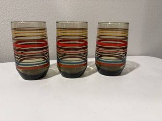 (3) Mid Century Modern Smoke Striped Drinking Glasses Vintage