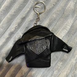 Vintage Harley Davison Black Leather Jacket Collectible Key Chain w/back logo