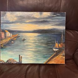 Original Oil Painting - “Sunset In Naples” By Elsie Delfel