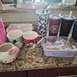 Various cups and containers