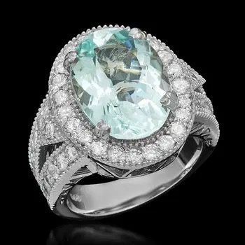 Gorgeous Aquamarine & Diamond Ring – 14K White Gold