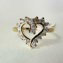 14K Gold & CZs Heart Ring
