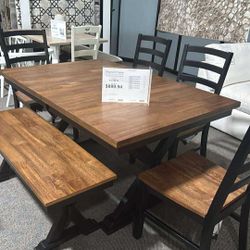 OM• $38 Initial • Brand New// Dining Set// Table ,4chairs And Bench 