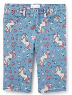 New! The Children’s Place Girls Unicorn Denim Skimmer Shorts 16