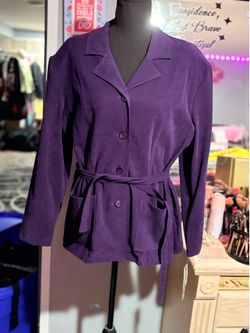 NWT Vintage Briggs New York Plumberry Purple Faux Suede Belted Utility Jacket Petite PL