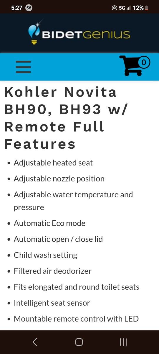 Kohler Novita BIDET TOLIET BH90, BH93