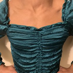 Forest Green Silky Off-shoulder Blouse