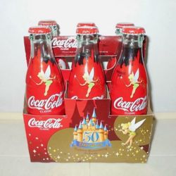 2005 DISNEYLAND 50TH ANNIV TINKERBELL COCA-COLA COKE BOTTLES 6- PACK