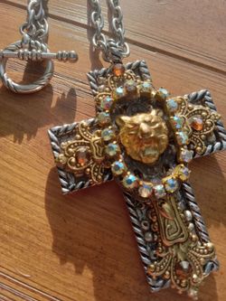 Vintage Lion Cross Necklace
