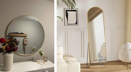 Set of 2 Mirrors - Round Gold + Arched Full Length - $55 for both