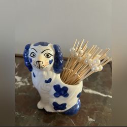 Chinoiserie Staffordshire Appetizer Pearl Toothpick Holder 