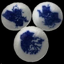 Three Extremely Rare James Kent Blue Flow China with Fuzzy Leaf Design, C. 1910?