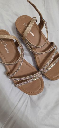 Forever Rhinestone Flat Sandals Gold