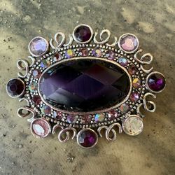 Monet Brooch Purpule Rehninstones Silver Tone Metal Vintage