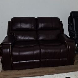 Reclining Leather Loveseat With USB Port On Both Sides 