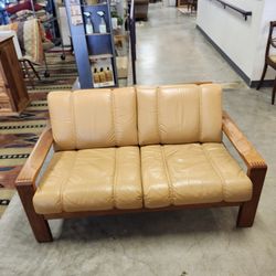 Barmin Vintage MCM Danish Wood & Leather Sofa