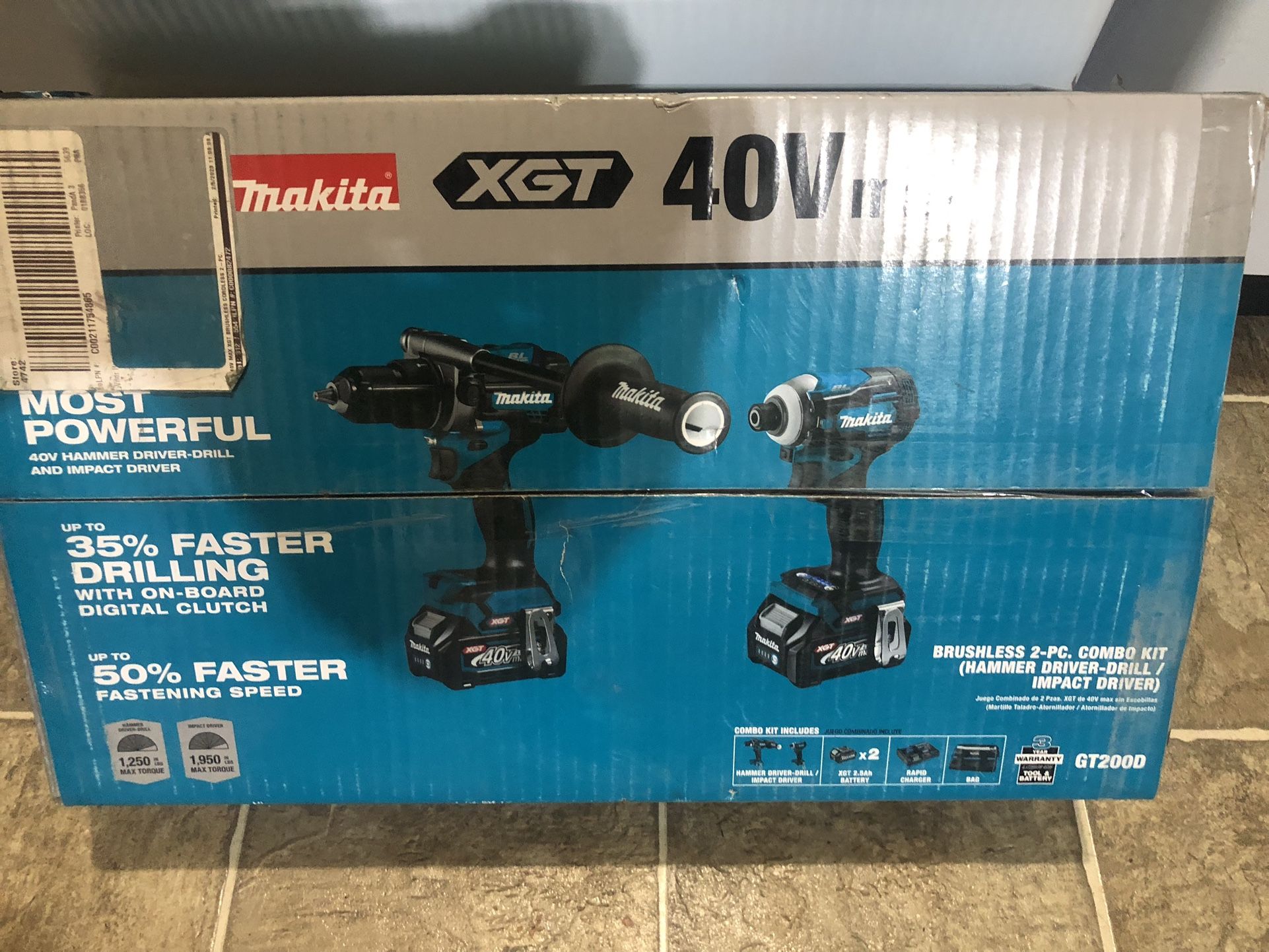 Makita 40V Max XGT Brushless Cordless 2-Pc. Combo Kit (Hammer Driver-Drill/Impact Driver) 2 Batteries 40 Volts