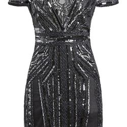 VIJIV 1920s Short Prom Dresses V Neck Inspired Sequins Cocktail Flapper Dress