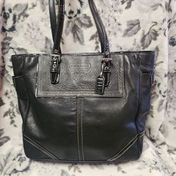 Coach Black Leather Hampton Tote Bag