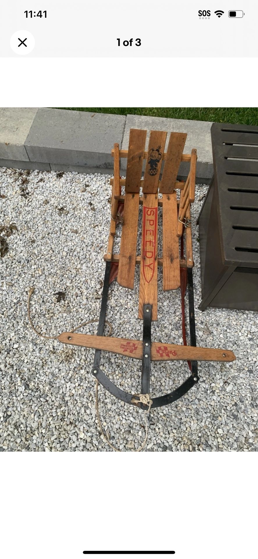 Vintage Speedy Paris Champion Red Fastback Snow Sled Floating Steering 40” Seat