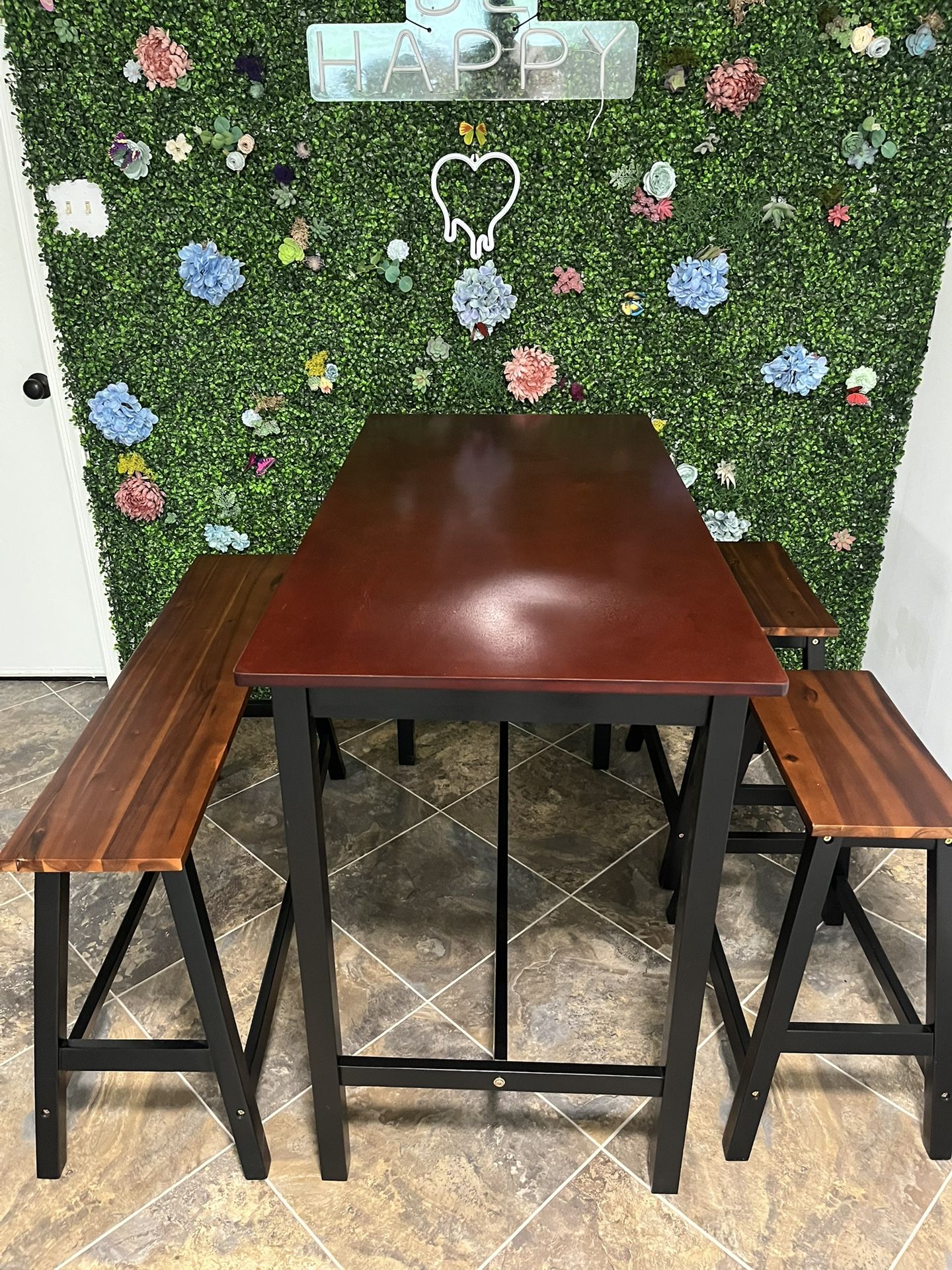 Stunning Bar Height Dining Set - Table, Bench, & 2 Stools - Must-See Deal!