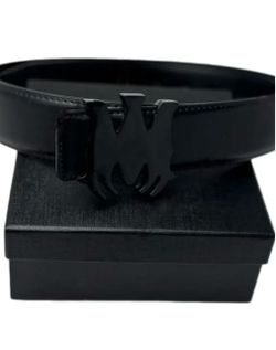 Black Leather Belt with Logo Buckle