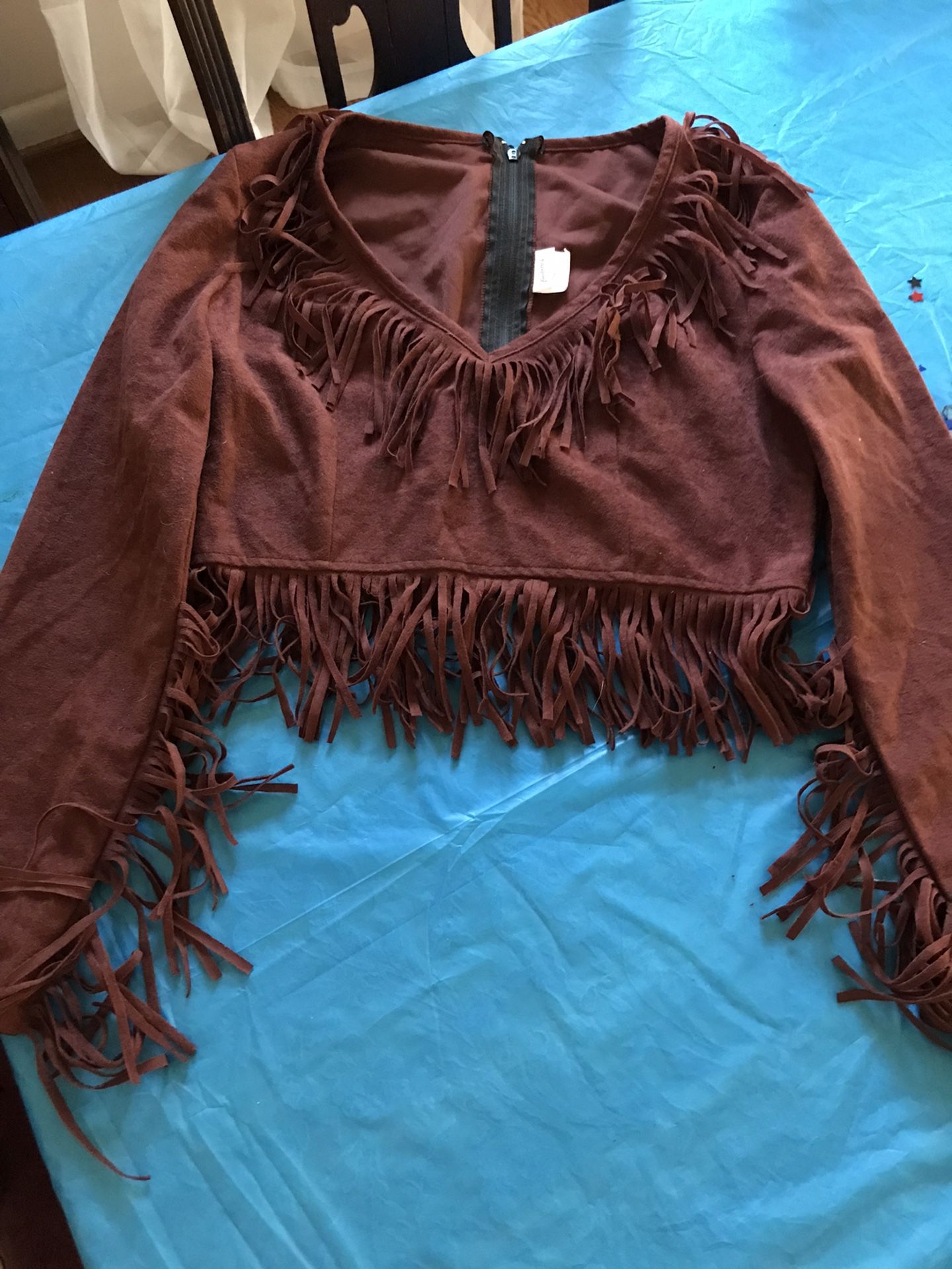 Vintage Fake Suede Fringed Crop Top Size Small 