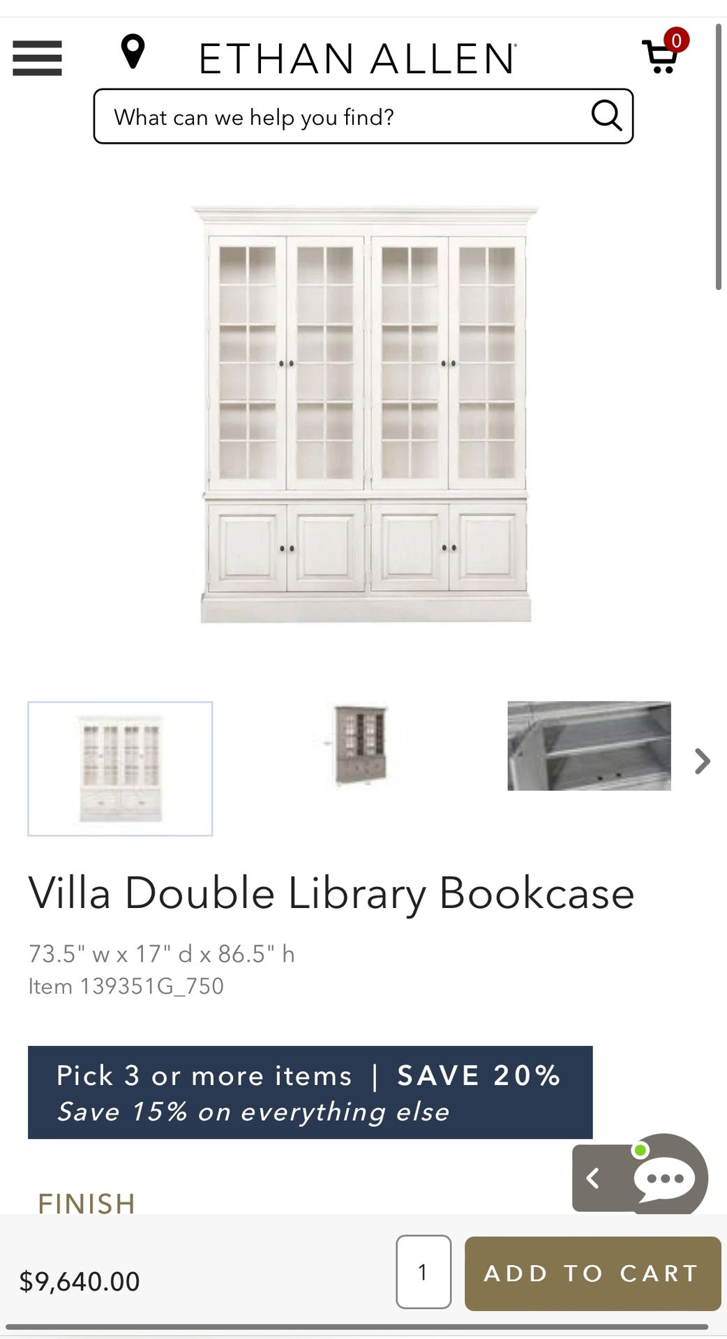 Ethan Allen Villa Double Bookcase
