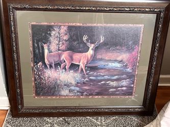 Penny Scroggins Framed Buck & Doe Wildlife Print – Large